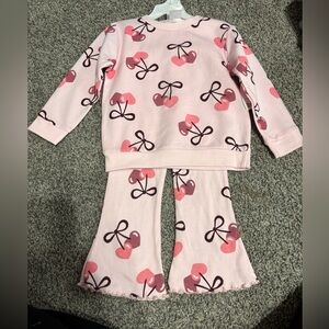Size 3T heart shaped cherry bow sweatshirt w/ matching bottoms